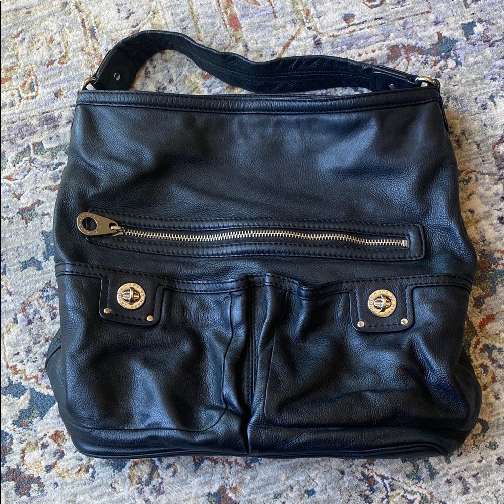 Marc By Marc Jacobs Black Leather Shoulder Bag with Silver Hardware